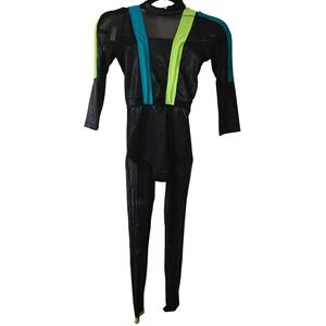 Revolution Dancewear Black Snakeskin Mesh Unitard‎ Costume Neon Blue Green LC